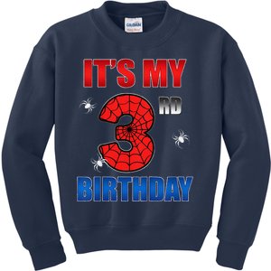 Spider Web Three 3 Years Old ItS My 3rd Birthday Boy Party Kids Sweatshirt