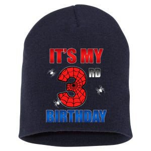 Spider Web Three 3 Years Old ItS My 3rd Birthday Boy Party Short Acrylic Beanie