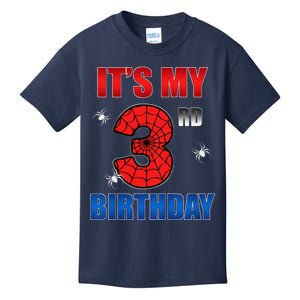 Spider Web Three 3 Years Old ItS My 3rd Birthday Boy Party Kids T-Shirt