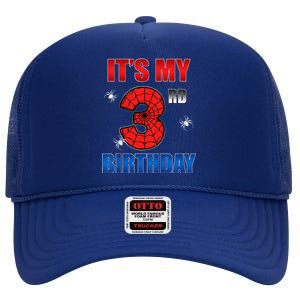 Spider Web Three 3 Years Old ItS My 3rd Birthday Boy Party High Crown Mesh Back Trucker Hat