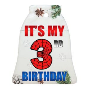 Spider Web Three 3 Years Old ItS My 3rd Birthday Boy Party Ceramic Bell Ornament