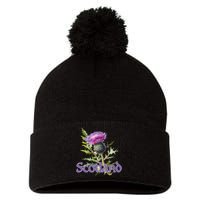 Scotland Watercolor Thistle Pom Pom 12in Knit Beanie