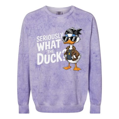 Seriously What The Duck Funny Cartoon Duck Humor Colorblast Crewneck Sweatshirt