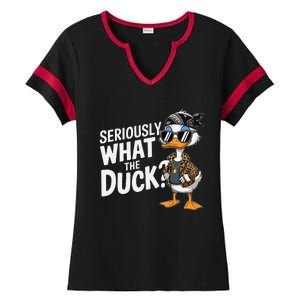 Seriously What The Duck Funny Cartoon Duck Humor Ladies Halftime Notch Neck Tee