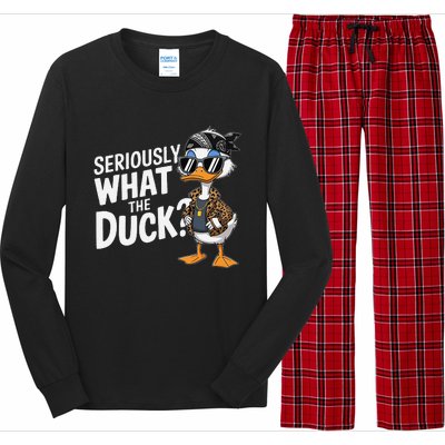 Seriously What The Duck Funny Cartoon Duck Humor Long Sleeve Pajama Set