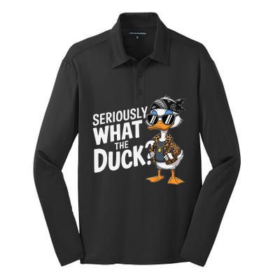 Seriously What The Duck Funny Cartoon Duck Humor Silk Touch Performance Long Sleeve Polo