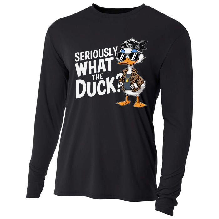 Seriously What The Duck Funny Cartoon Duck Humor Cooling Performance Long Sleeve Crew