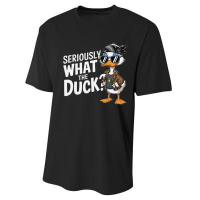 Seriously What The Duck Funny Cartoon Duck Humor Performance Sprint T-Shirt