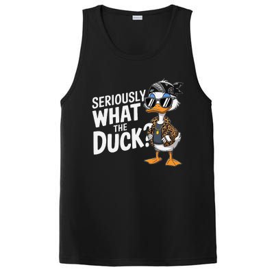 Seriously What The Duck Funny Cartoon Duck Humor PosiCharge Competitor Tank