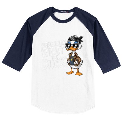 Seriously What The Duck Funny Cartoon Duck Humor Baseball Sleeve Shirt