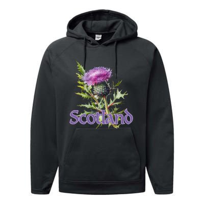 Scotland Watercolor Thistle Performance Fleece Hoodie