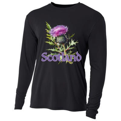 Scotland Watercolor Thistle Cooling Performance Long Sleeve Crew