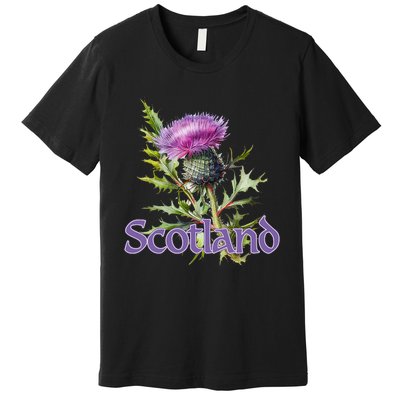 Scotland Watercolor Thistle Premium T-Shirt