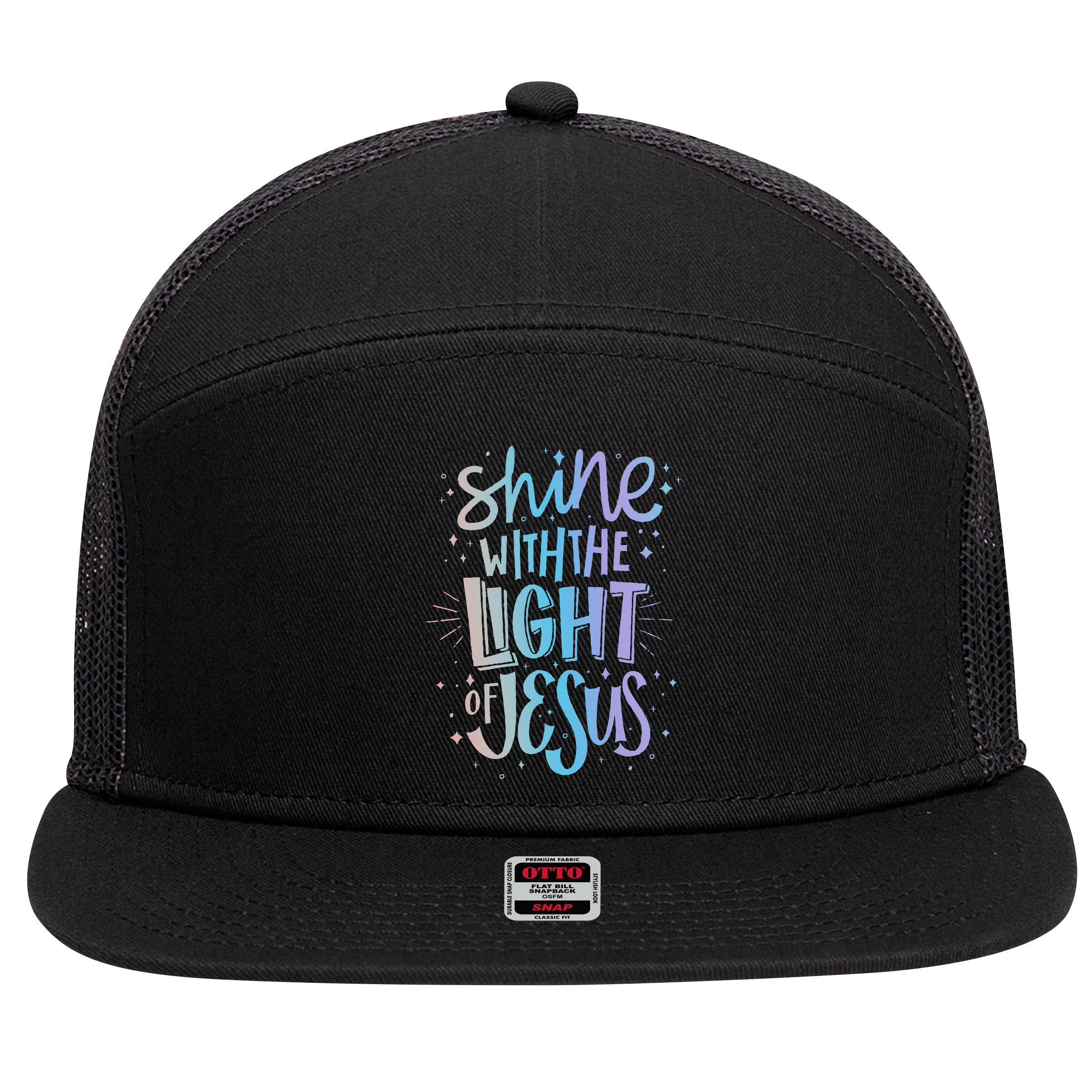 Shine with the Light of Jesus Proud Christian 7 Panel Mesh Trucker Snapback Hat