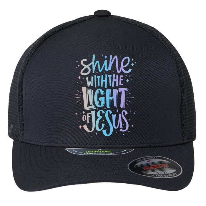 Shine with the Light of Jesus Proud Christian Flexfit Unipanel Trucker Cap