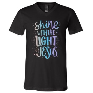 Shine with the Light of Jesus Proud Christian V-Neck T-Shirt