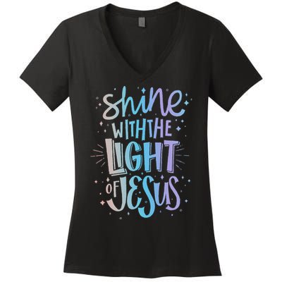 Shine with the Light of Jesus Proud Christian Women's V-Neck T-Shirt