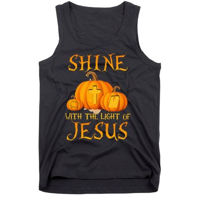 Shine With The Light Of Jesus Christian Halloween Pumpkin Tank Top