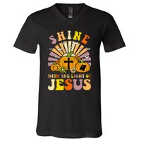 Shine With The Light Of Jesus Christian Lover Halloween Fall V-Neck T-Shirt