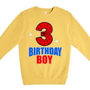 Spider Web Three 3 Years Old 3rd Birthday Boy Party Premium Crewneck Sweatshirt