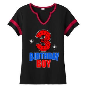 Spider Web Three 3 Years Old 3rd Birthday Boy Party Ladies Halftime Notch Neck Tee