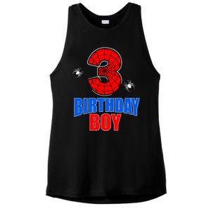 Spider Web Three 3 Years Old 3rd Birthday Boy Party Ladies PosiCharge Tri-Blend Wicking Tank