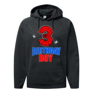 Spider Web Three 3 Years Old 3rd Birthday Boy Party Performance Fleece Hoodie