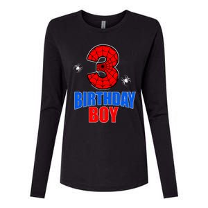 Spider Web Three 3 Years Old 3rd Birthday Boy Party Womens Cotton Relaxed Long Sleeve T-Shirt