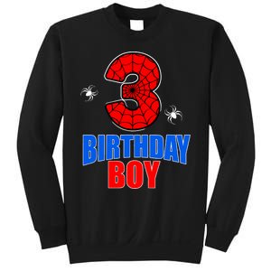 Spider Web Three 3 Years Old 3rd Birthday Boy Party Sweatshirt