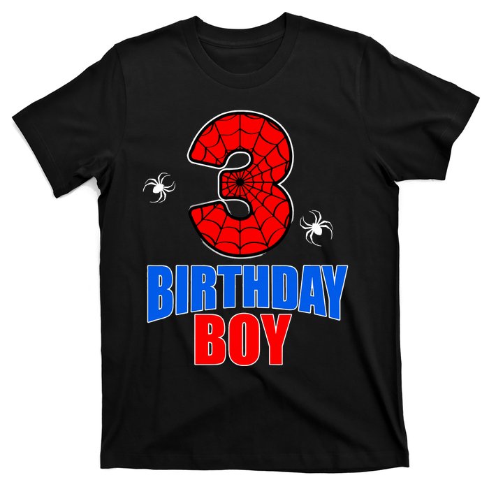 Spider Web Three 3 Years Old 3rd Birthday Boy Party T-Shirt