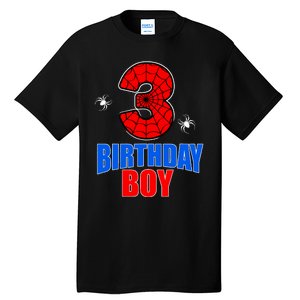 Spider Web Three 3 Years Old 3rd Birthday Boy Party Tall T-Shirt