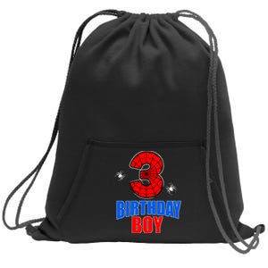 Spider Web Three 3 Years Old 3rd Birthday Boy Party Sweatshirt Cinch Pack Bag