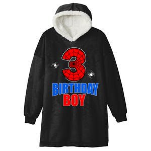 Spider Web Three 3 Years Old 3rd Birthday Boy Party Hooded Wearable Blanket