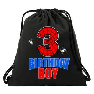 Spider Web Three 3 Years Old 3rd Birthday Boy Party Drawstring Bag