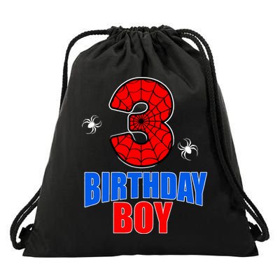 Spider Web Three 3 Years Old 3rd Birthday Boy Party Drawstring Bag