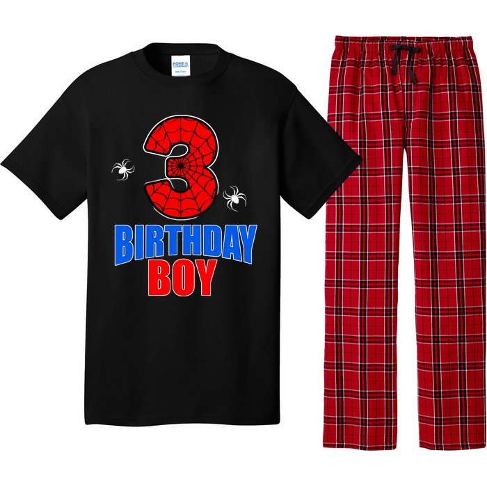 Spider Web Three 3 Years Old 3rd Birthday Boy Party Pajama Set