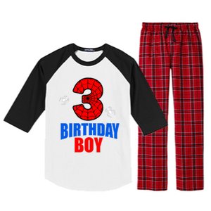 Spider Web Three 3 Years Old 3rd Birthday Boy Party Raglan Sleeve Pajama Set