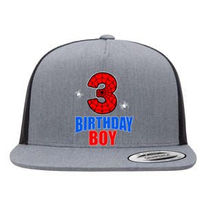 Spider Web Three 3 Years Old 3rd Birthday Boy Party Flat Bill Trucker Hat