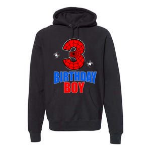 Spider Web Three 3 Years Old 3rd Birthday Boy Party Premium Hoodie