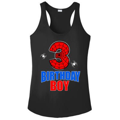 Spider Web Three 3 Years Old 3rd Birthday Boy Party Ladies PosiCharge Competitor Racerback Tank