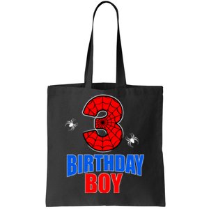 Spider Web Three 3 Years Old 3rd Birthday Boy Party Tote Bag