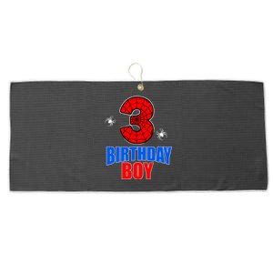 Spider Web Three 3 Years Old 3rd Birthday Boy Party Large Microfiber Waffle Golf Towel