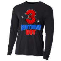 Spider Web Three 3 Years Old 3rd Birthday Boy Party Cooling Performance Long Sleeve Crew