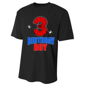 Spider Web Three 3 Years Old 3rd Birthday Boy Party Performance Sprint T-Shirt