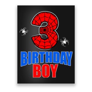 Spider Web Three 3 Years Old 3rd Birthday Boy Party Poster