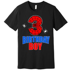 Spider Web Three 3 Years Old 3rd Birthday Boy Party Premium T-Shirt