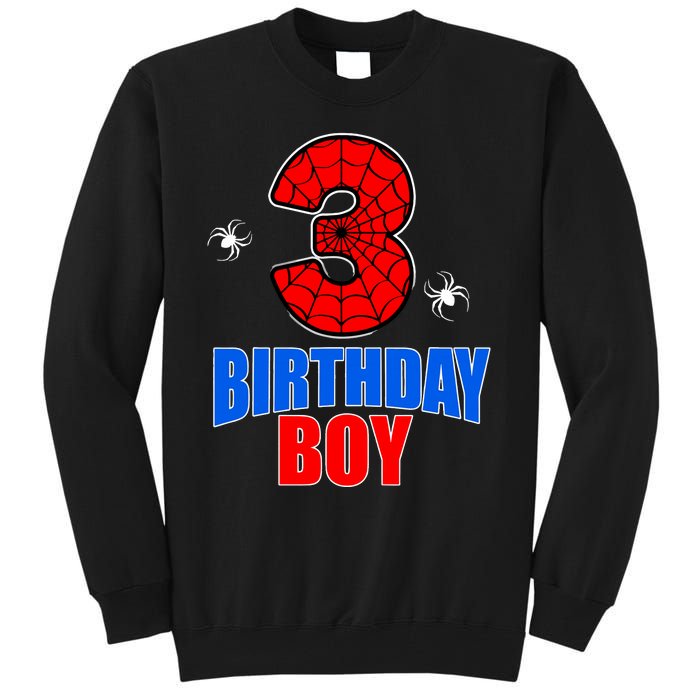 Spider Web Three 3 Years Old 3rd Birthday Boy Party Tall Sweatshirt