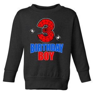 Spider Web Three 3 Years Old 3rd Birthday Boy Party Toddler Sweatshirt