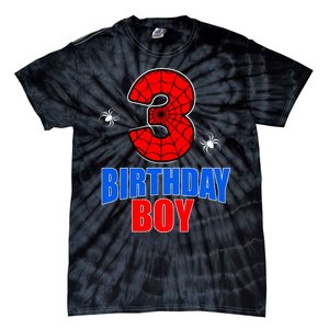 Spider Web Three 3 Years Old 3rd Birthday Boy Party Tie-Dye T-Shirt