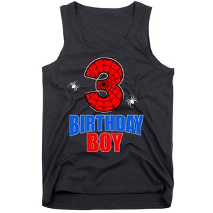 Spider Web Three 3 Years Old 3rd Birthday Boy Party Tank Top